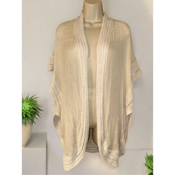 Women's Open Front Semi Sheer Crochet Knit Short Sleeve Cardigan Size Medium - Picture 1 of 5
